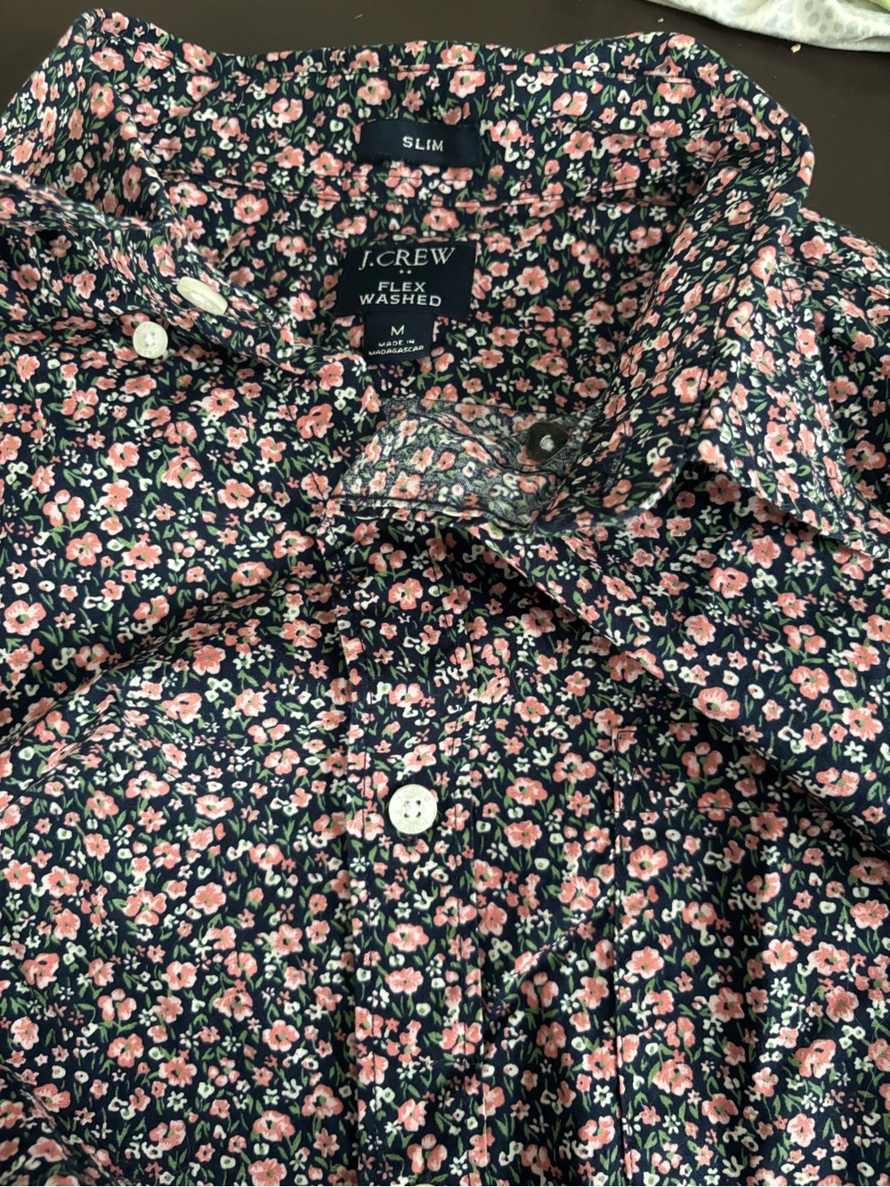 J. Crew Factory Slim Flex-Washed Button-Down Shirt in Navy and Pink Floral
